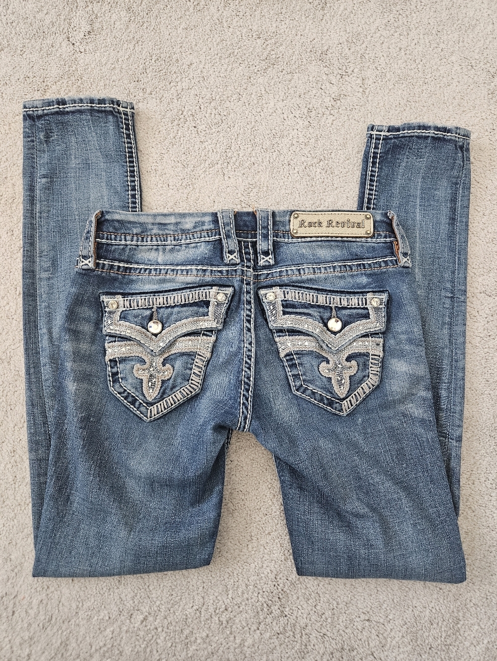 Rock Revival | Jen Embroidered Skinny Flap Back Pockets Denim Jeans Womens 27